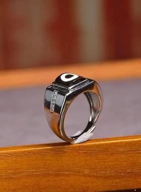 活扣戒指方形简约镶嵌玛瑙天眼天珠戒面戒托戒指托男9*8mm