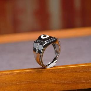 活扣戒指方形简约镶嵌玛瑙天眼天珠戒面戒托戒指托男9*8mm