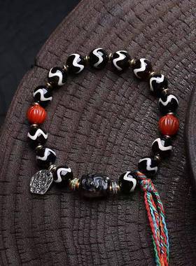 天然玛瑙水纹天珠手串单圈黑曜石貔貅南红莲花阿呆料器配饰佛珠