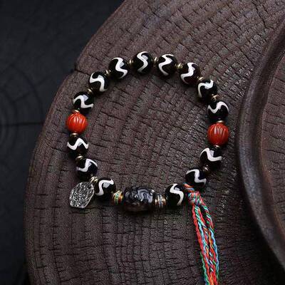 天然玛瑙水纹天珠手串单圈黑曜石貔貅南红莲花阿呆料器配饰佛珠