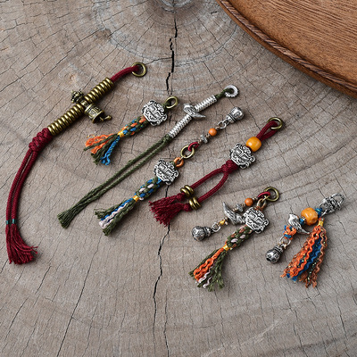 原创藏式小侧挂牛骨藏银黄铜流苏饰品挂件复古设计纯手工编织搭配