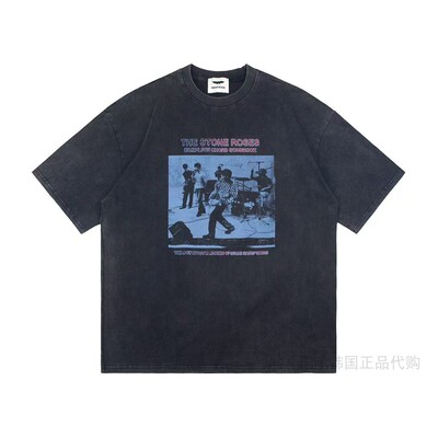 韩国vampire weekend代购 夏男纯棉短袖字母复古水洗图案时尚T恤