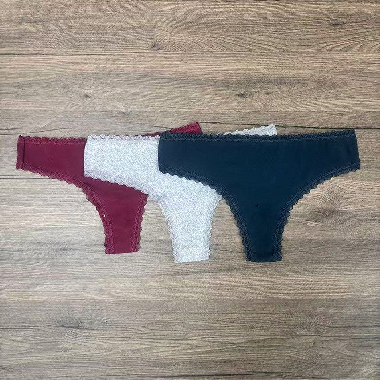 欧美外单女士蕾丝花边透气丁字裤棉质舒适内裤纯棉性感低腰T裤