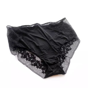 出口西班牙oysho家黑色内裤女高腰蕾丝包臀三角裤纯棉裆透气内裤
