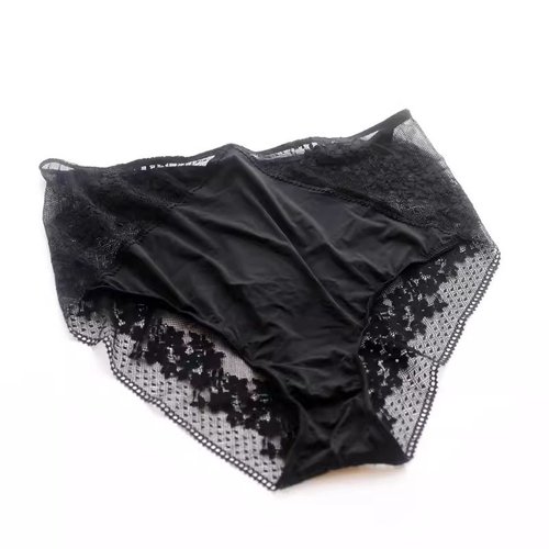 出口西班牙oysho家黑色内裤女高腰蕾丝包臀三角裤纯棉裆透气内裤