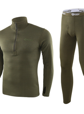 L2保暖内衣套装排汗方格抓绒弹力透气户外战术运动秋衣秋裤男冬季