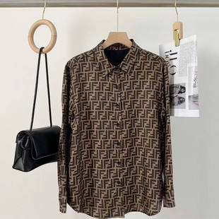 F字母真丝衬衫 长桑蚕丝衬衣宽松女士休闲上衣气质 重磅真丝斜纹绸