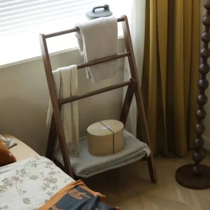 裤架榉木小型挂衣架床边放衣服神器实木衣帽架卧室临时落地式衣架