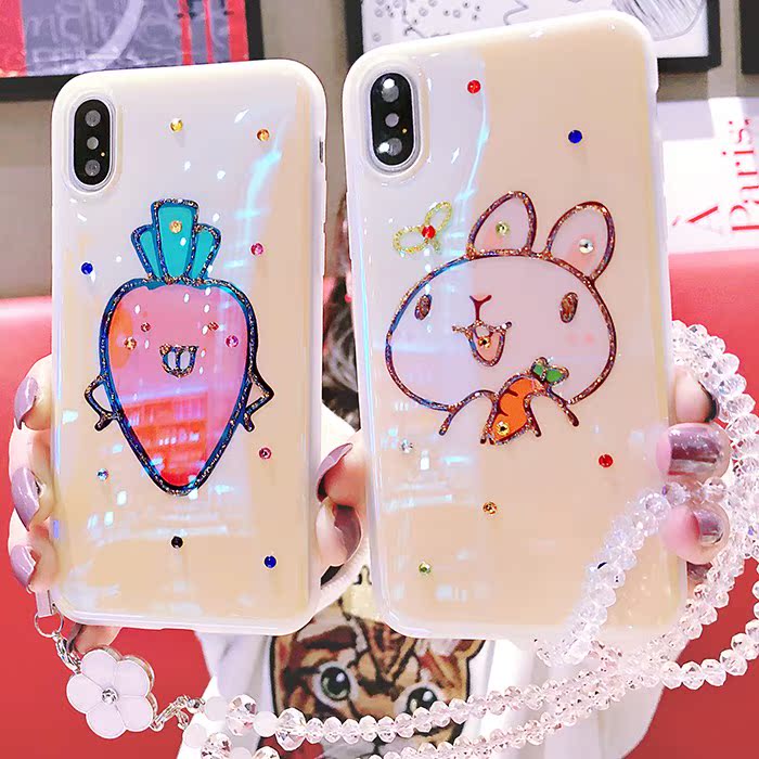 ³¬ÃÈÂܲ·iPhonexÊÖ»ú¿ÇÉÁ×êÆ»¹û7plus8pÈ«°üÈí½º8x¿É°®6sÀ¶¹âÍâ¿Ç