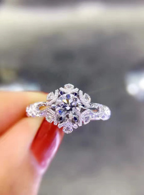 复古雪花纯银戒指不褪色莫桑钻