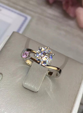 纯银镀铂金克拉秀气风指环莫桑钻