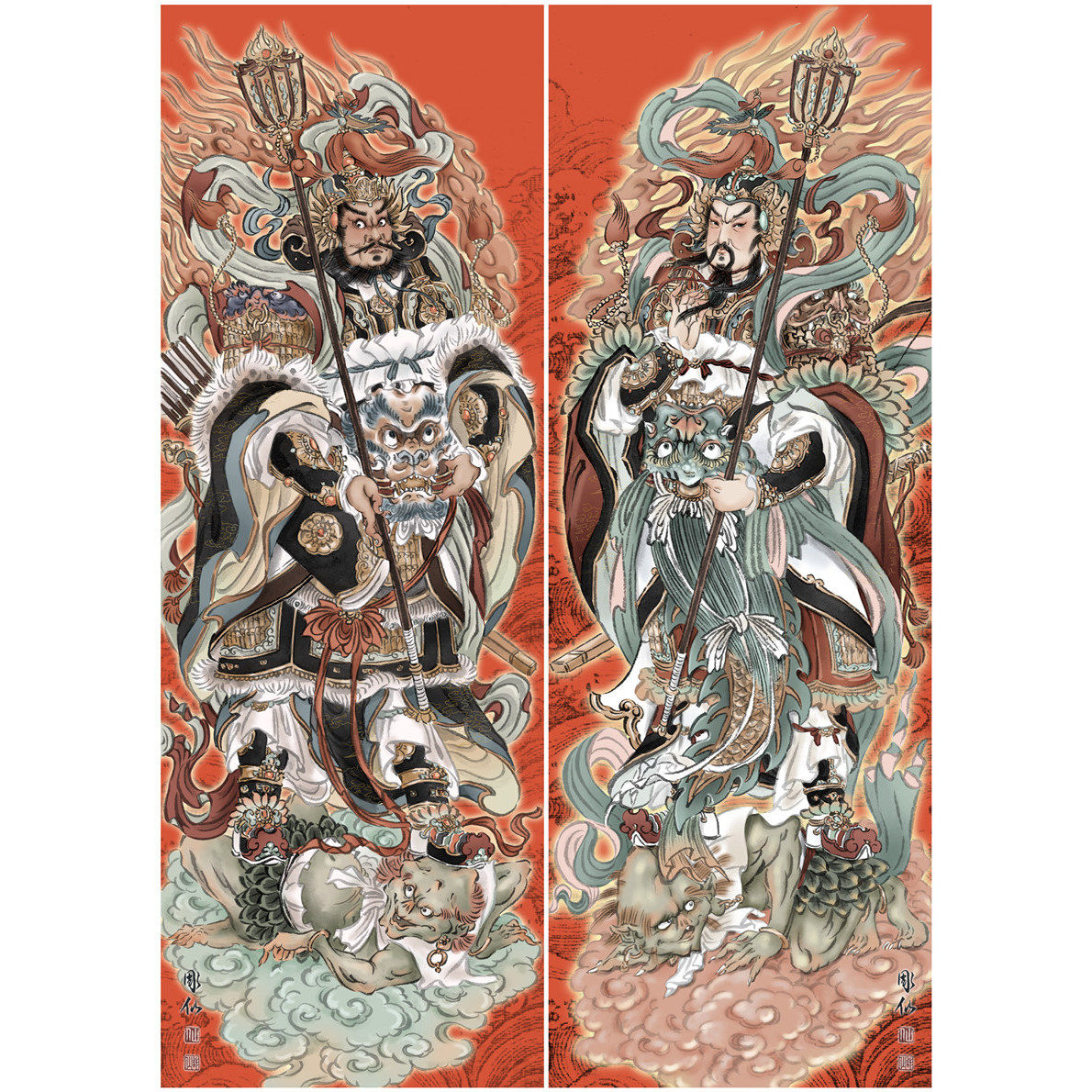 云中工作室第六版画组门神申荼郁垒宣纸本国画工笔收藏