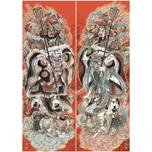神荼郁垒国风门神宣纸四色复刻