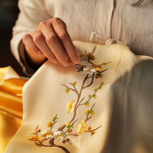 帛绣郎广绣春秋季印花粉牡丹丝巾高档时尚百搭真丝护颈小围巾领巾