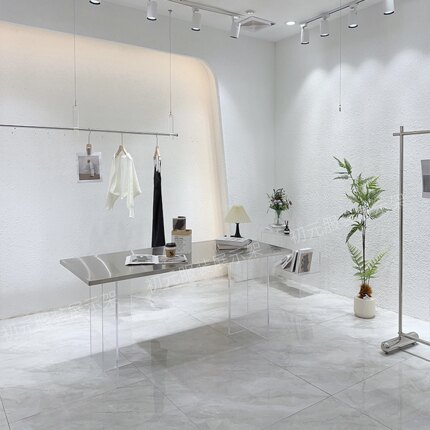 服装店展示桌不锈钢中岛流水台中间摆放饰品陈列道具亚克力展示台