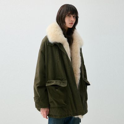 VIVIDINI中长款冬季狐狸毛羽绒服外套