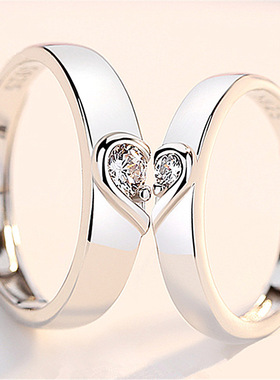 日韩简约个性情人节 永结同心情侣戒指一对男女镀银活口对戒