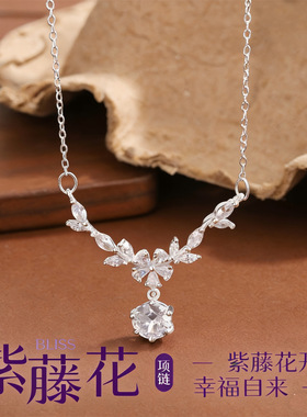 紫藤花项链999纯银轻奢森系小众高级感锁骨链百搭ins花枝月桂项饰