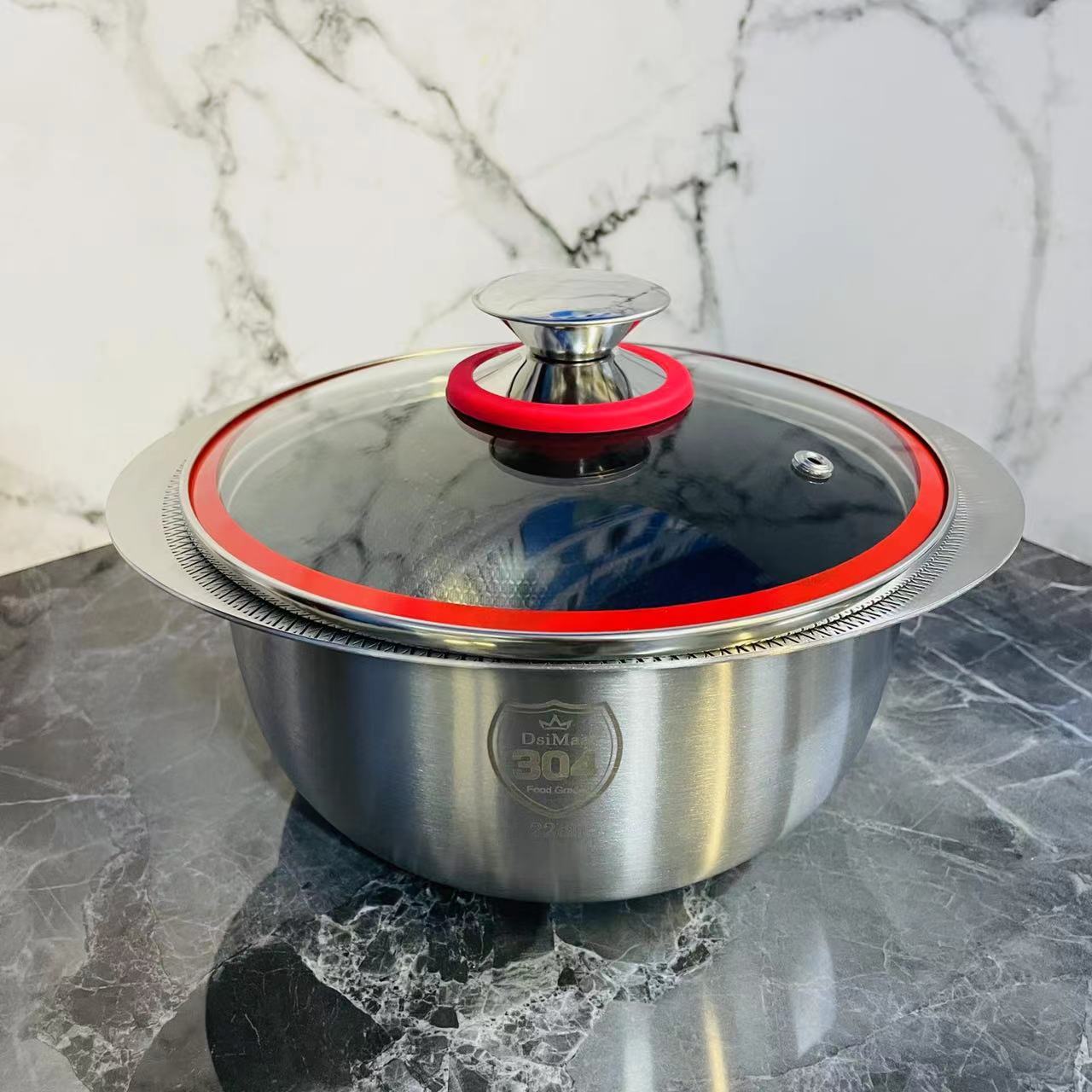 DsiMaa丹斯曼/不锈钢蜂窝双耳汤锅食品用22cm炖煮双人用小资锅