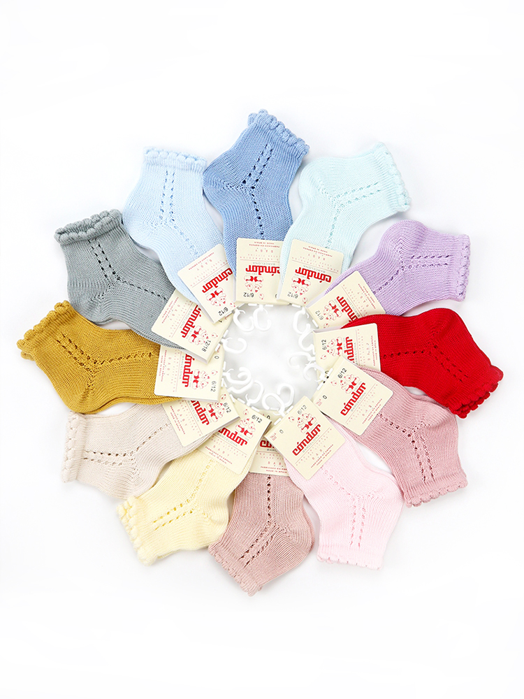 Spain condor Children's socks thin summer cotton baby baby hollow breathable socks non-slip white