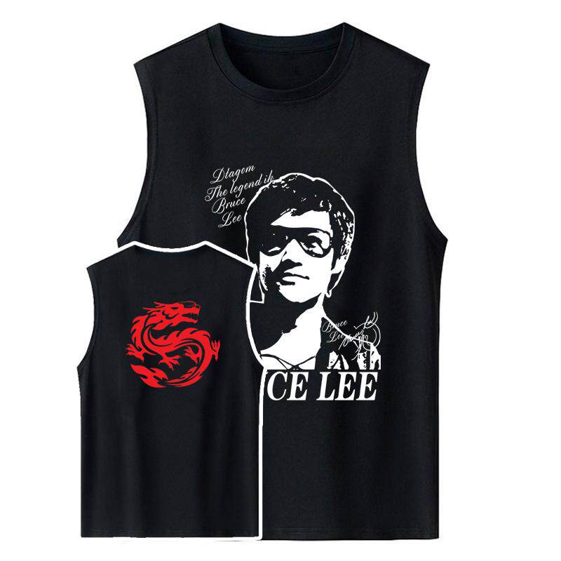 背心无袖T恤纪念李小龙衣服BruceLee截拳道武术速干训练服坎肩潮