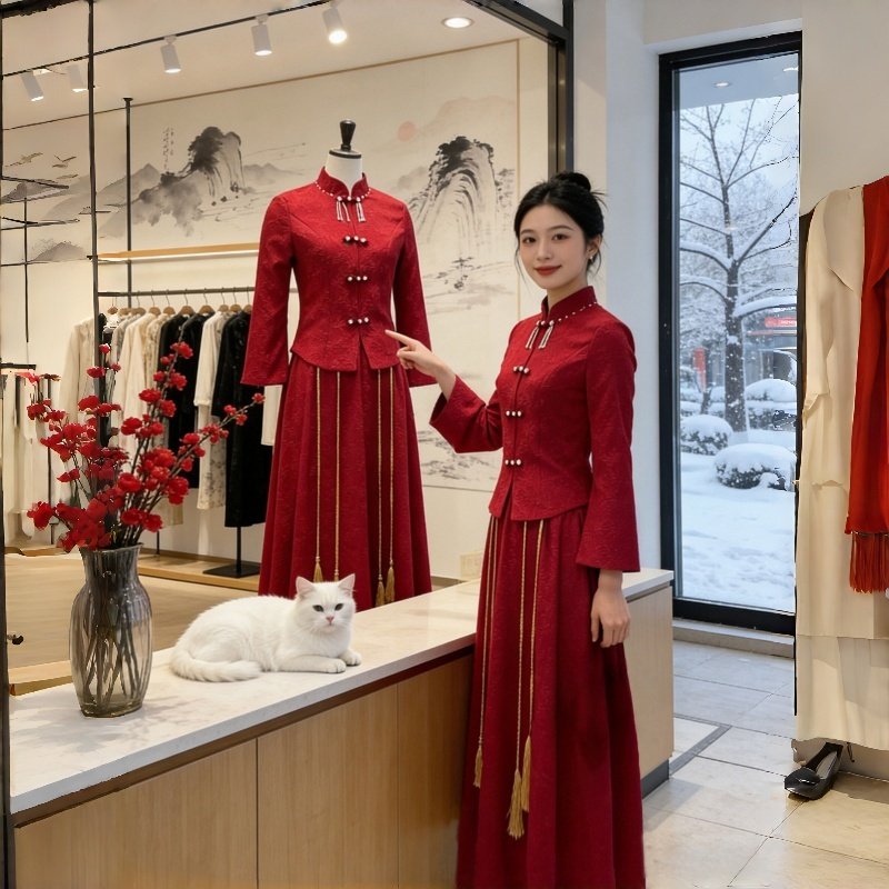 中式敬酒服新娘2026新款中国风长袖旗袍长款复古订婚礼裙女高级感