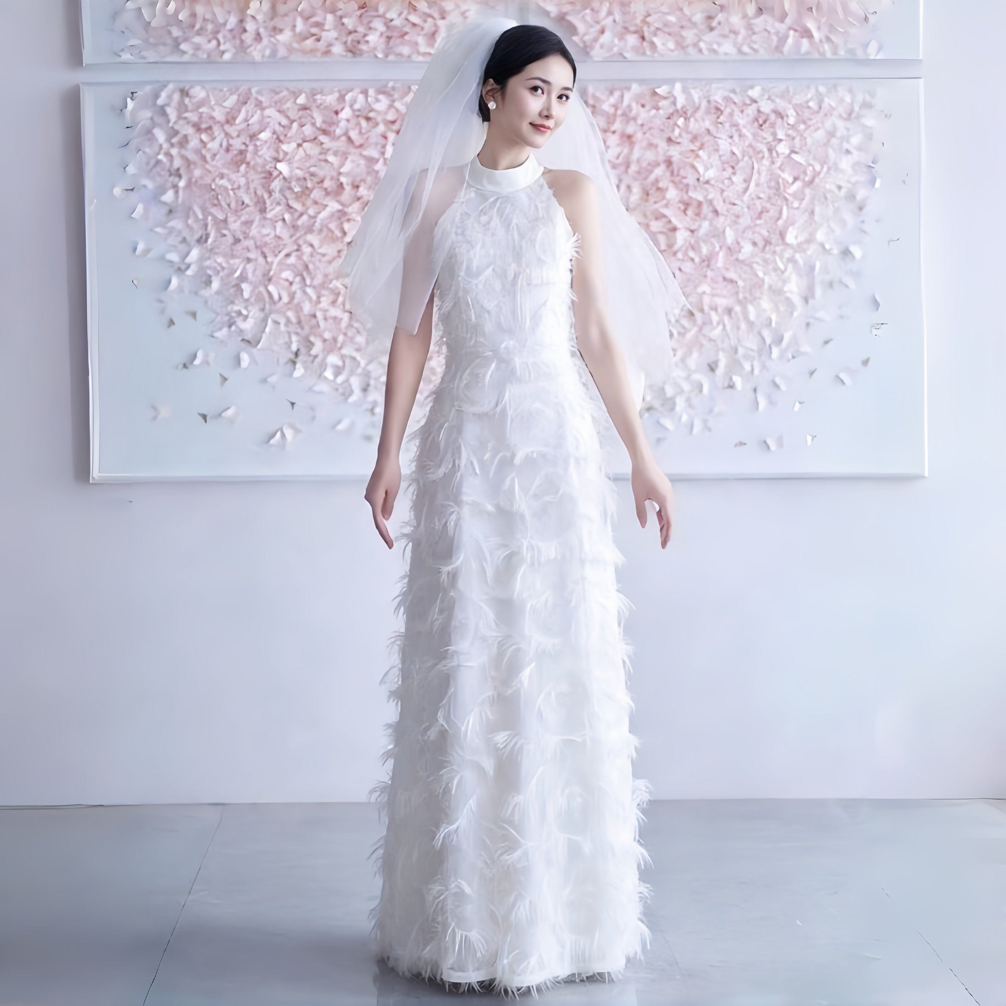 订婚连衣裙新娘晨袍敬酒服女辛苦羽毛拼接宴会气质挂脖晚礼服长裙,女装/女士精品,礼服/晚装,淘宝优惠券,粉丝福利购,淘宝优惠卷