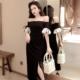 晚礼服女一字肩黑色宴会礼服2025新款 音乐艺考连衣裙高贵性感气质