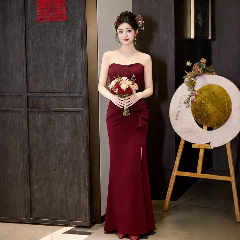 红色新娘敬酒服订婚连衣裙性感抹胸结婚礼服裙鱼尾长裙宴会主持人,女装/女士精品,礼服/晚装,淘宝优惠券,粉丝福利购,淘宝优惠卷