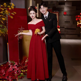 高级新娘结婚红色敬酒服法式简约气质2026新款订婚长款小个子礼服