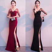 连衣裙2026新款 性感低胸显瘦蕾丝鱼尾长裙主持人宴会年会晚礼服女