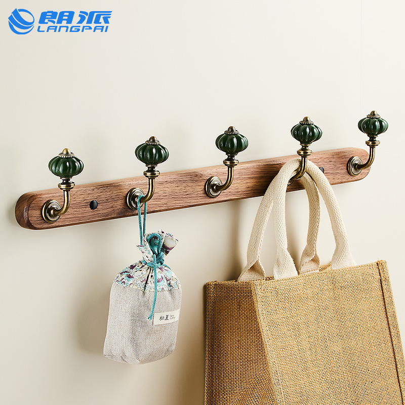 实木挂衣钩门后衣帽钩进门陶瓷衣服挂钩壁挂中古风衣柜侧面挂衣架