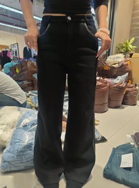 2024冬季新款DK62046高腰宽松显女休闲加厚加绒牛仔裤