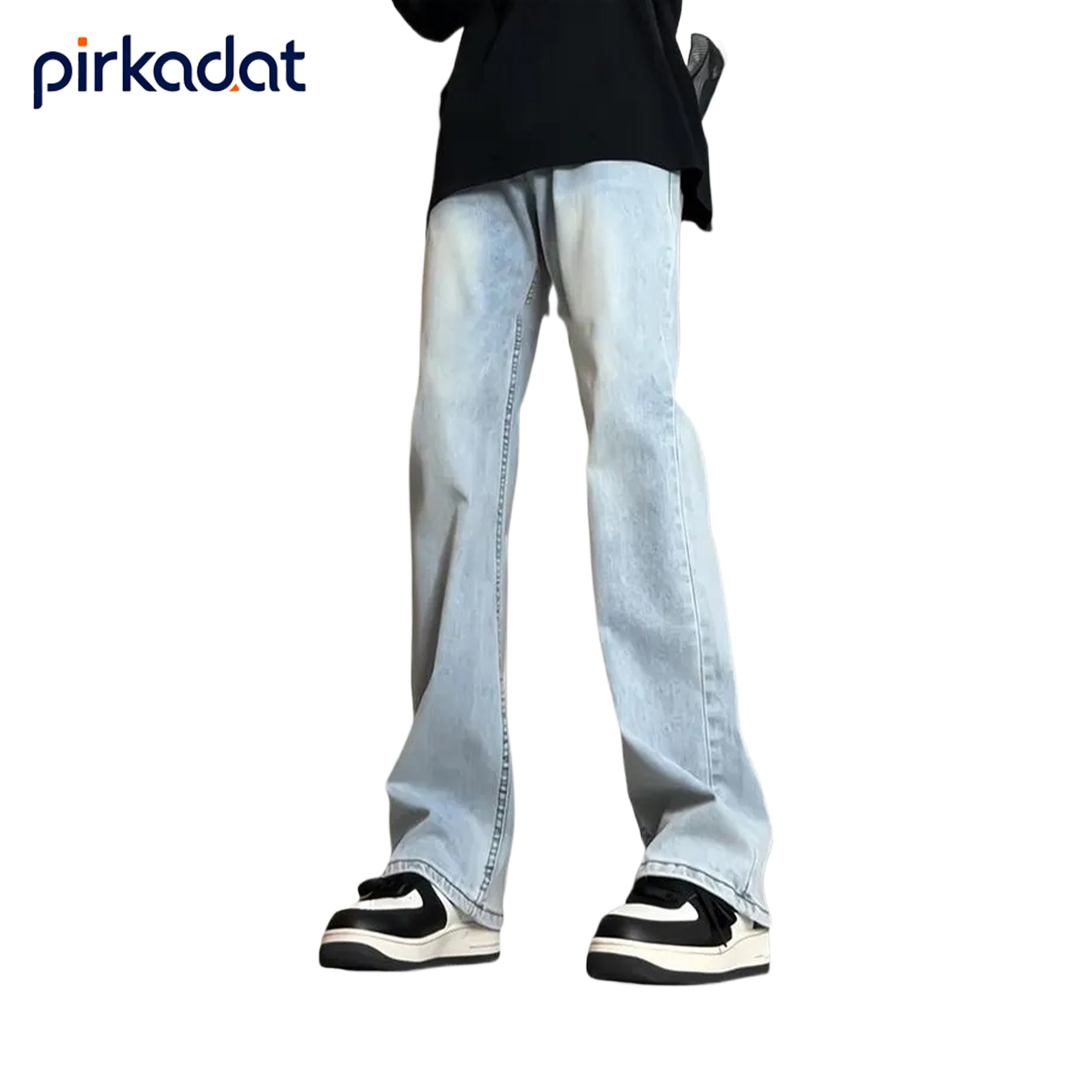 PIRKADAT美式复古微喇牛仔裤男水洗做旧高街长裤