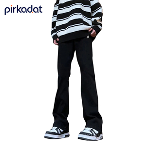 PIRKADAT美式高街微喇cleanfit牛仔裤男秋冬季潮牌加绒裤子长裤