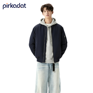 PIRKADAT美式复古高街飞行员夹克男宽松立领黑色外套翻领保暖棉服