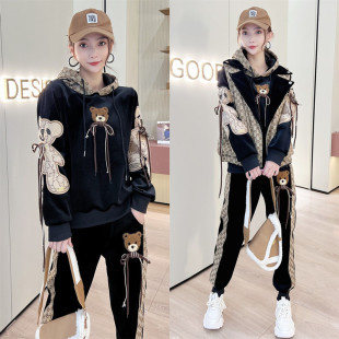 胖MM 女加绒加厚马甲卫衣三件套加大码 2025秋冬阳光绒棉衣时尚 套装