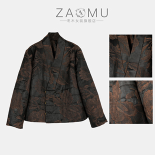 冬款杜丹花新中式国风提花桑蚕丝女款棉服时尚休闲气质