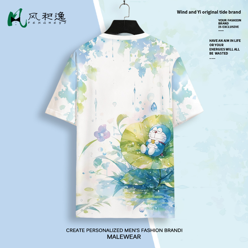 2025新款短袖T恤男哆啦A梦cos服痛衣动漫周边大码加肥夏季半截袖