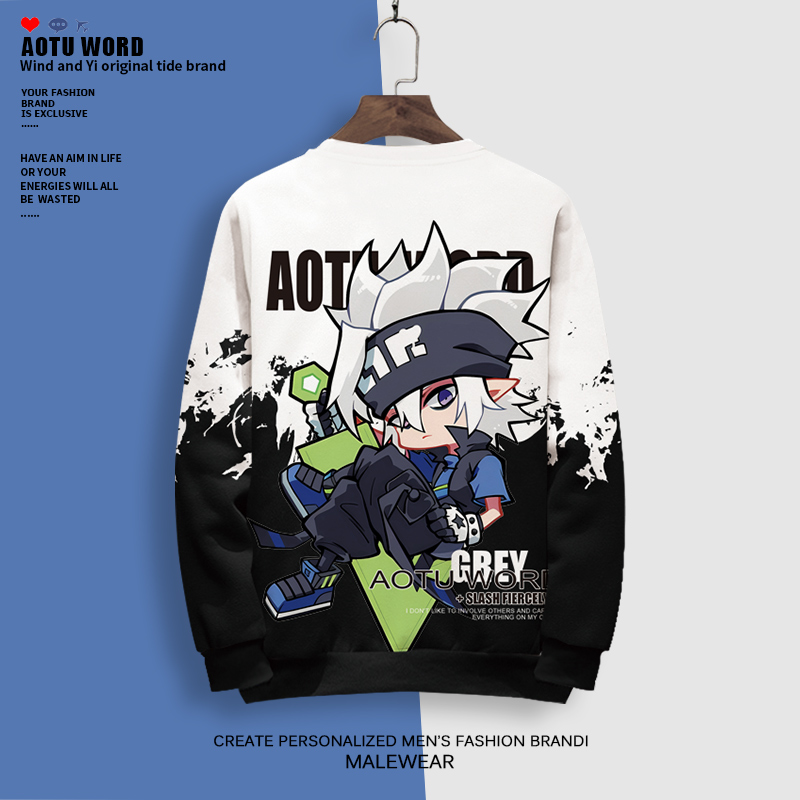 加绒卫衣男秋冬款外套凹凸世界周边设计感小众圆领厚上衣长袖T恤