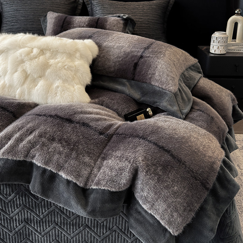 高端加厚真貂绒四件套双面绒牛奶绒轻奢高级床盖款柔软保暖被套