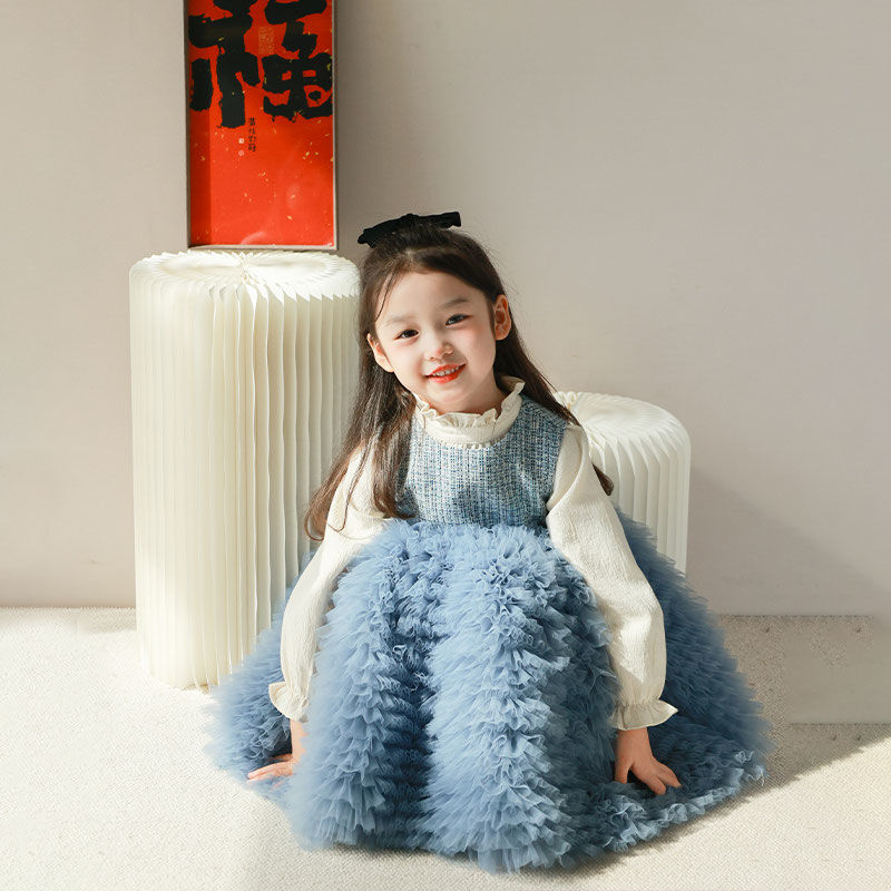 女童连衣裙秋冬儿童春秋装2025新款洋气女孩网纱裙子时髦蛋糕裙潮