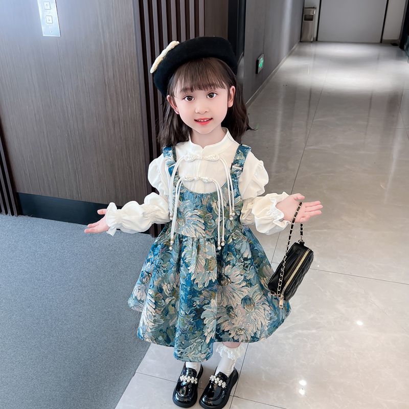 2025春秋季新款连衣裙网红背带裙女宝宝洋气洛丽塔公主裙长袖套装