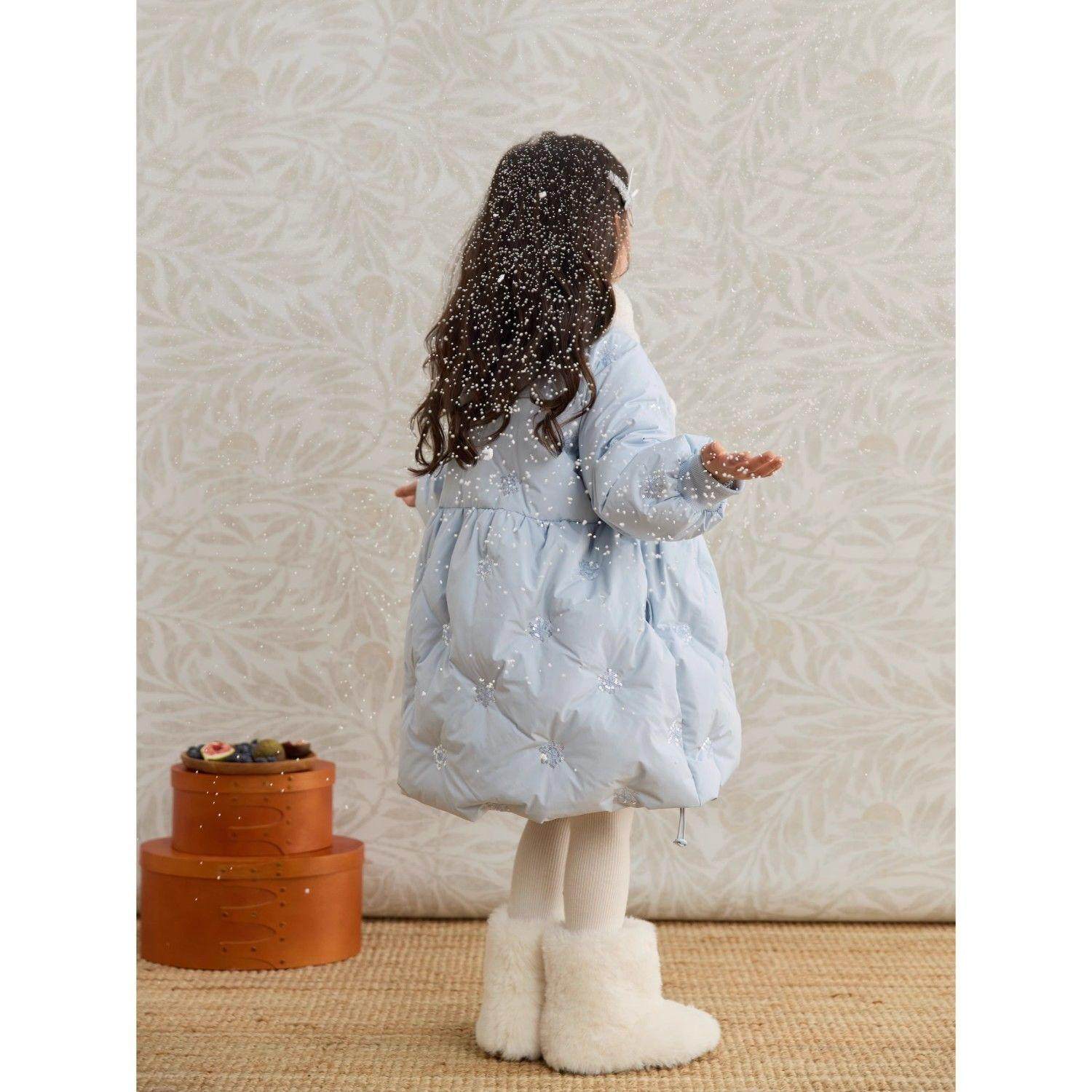 女童棉服冬款雪国精灵加厚羽绒棉衣可拆卸毛毛领雪花亮片棉袄外套