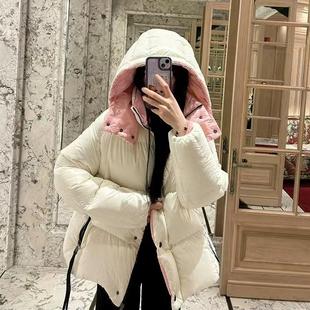 2025新款m家90白鹅羽绒服女亮面三防免洗撞色加厚小个子短款外套