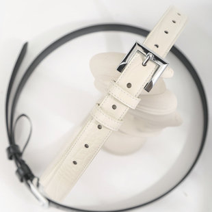 饰配牛仔裤 真皮装 腰带百搭头层牛皮银方扣白色鳄鱼纹 皮带女款 新款