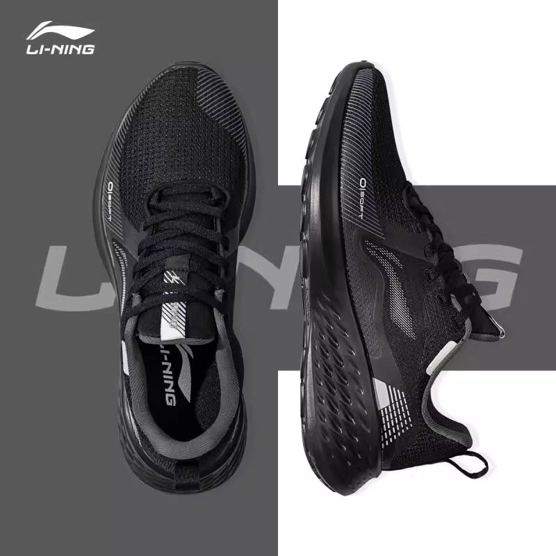 李宁运动鞋男款2024春季新款透气减震SOFT正品休闲黑色跑步鞋男鞋
