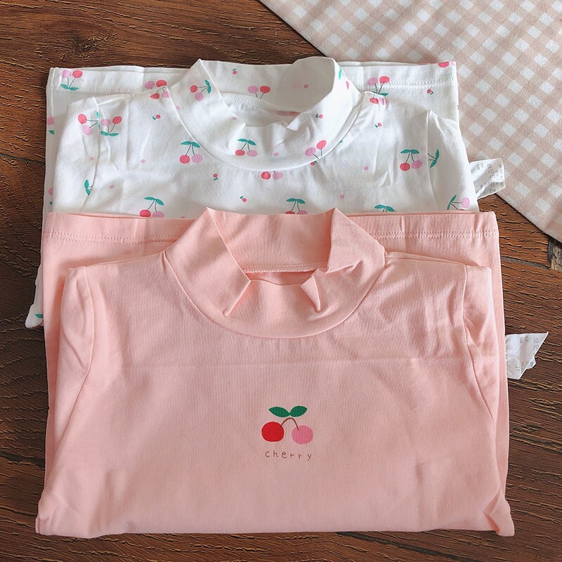 两件装！断码处理！女童纯棉长袖打底T恤半高领秋衣秋冬内搭A类