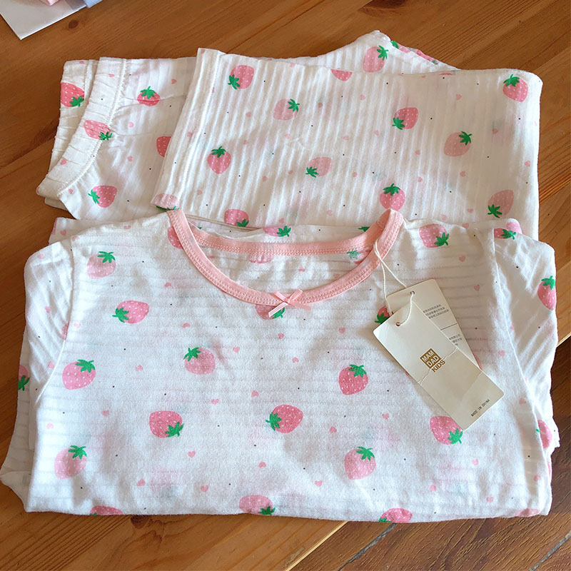 出口订单】夏款童装100%全棉竹节棉儿童家居服套装薄款睡衣空调服