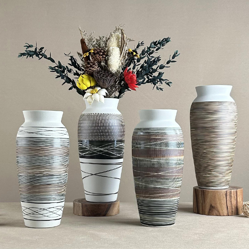 景德镇侘寂风禅意摆件大粗陶罐手工插花民宿酒店复古怀旧陶瓷花瓶